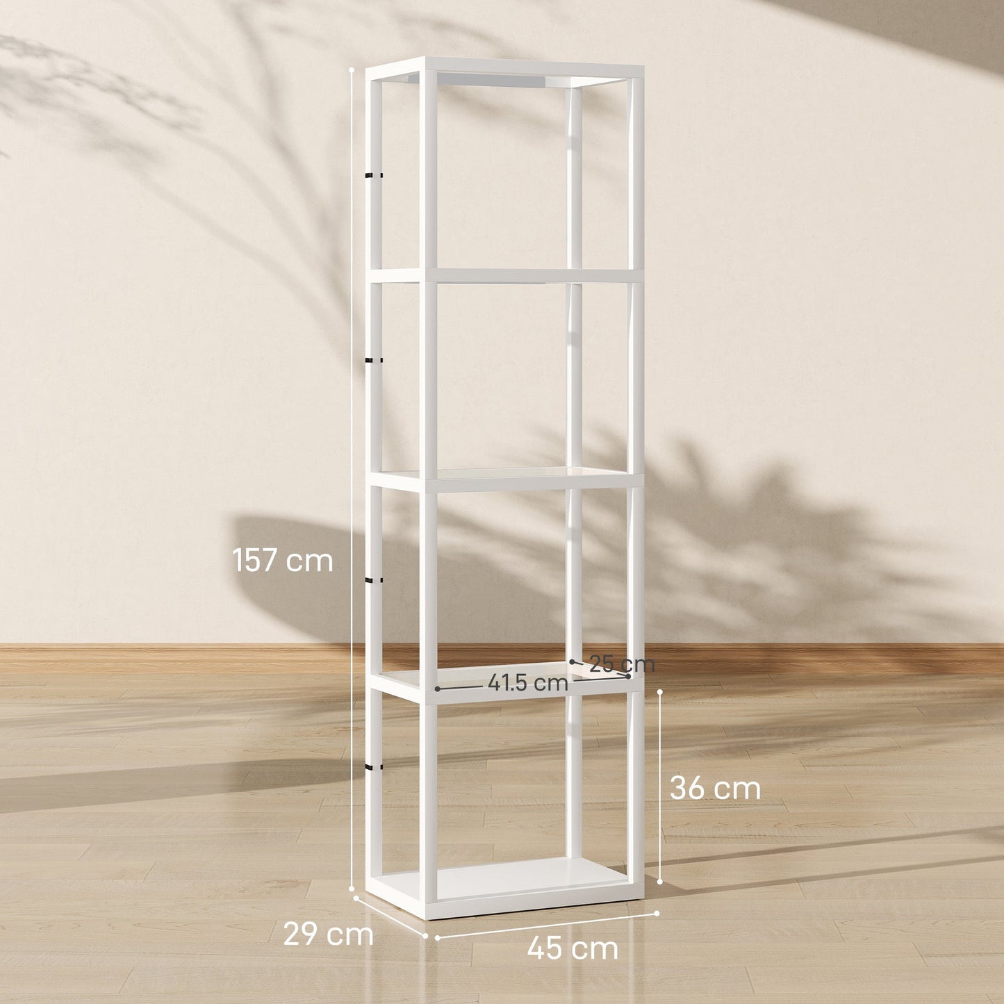 HOMCOM LED Floor Lamp with Glass Shelves, 4 Layers Dimmable Tall Standing Lamp, Modern Column Shelf Floor Light for Living Room, Bedroom, Office, White
