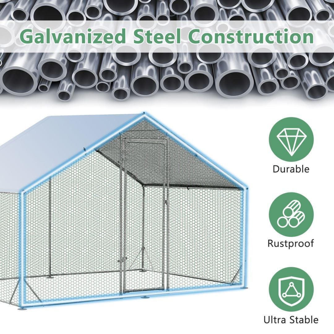 Large Spire-Shaped Chicken Run Coop with Waterproof and Sun-Protective Cover