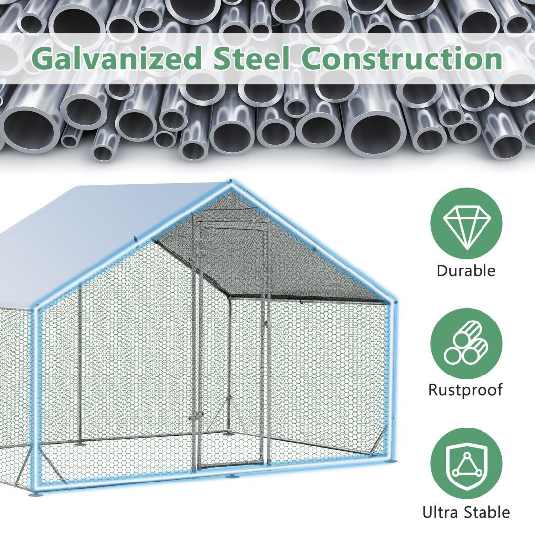 Large Spire-Shaped Chicken Run Coop with Waterproof and Sun-Protective Cover