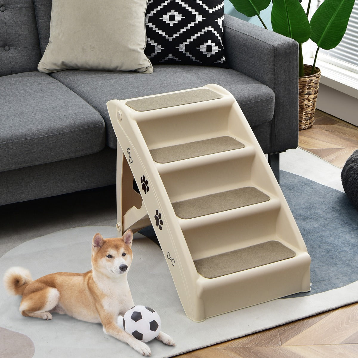 Folding Plastic Pet Stairs with Non-slip Pad for Cat & Dog