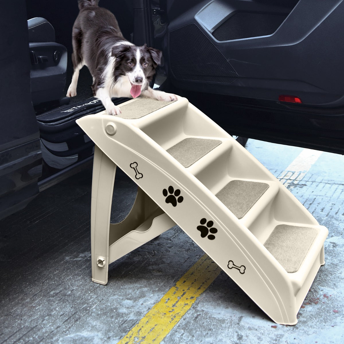 Folding Plastic Pet Stairs with Non-slip Pad for Cat & Dog