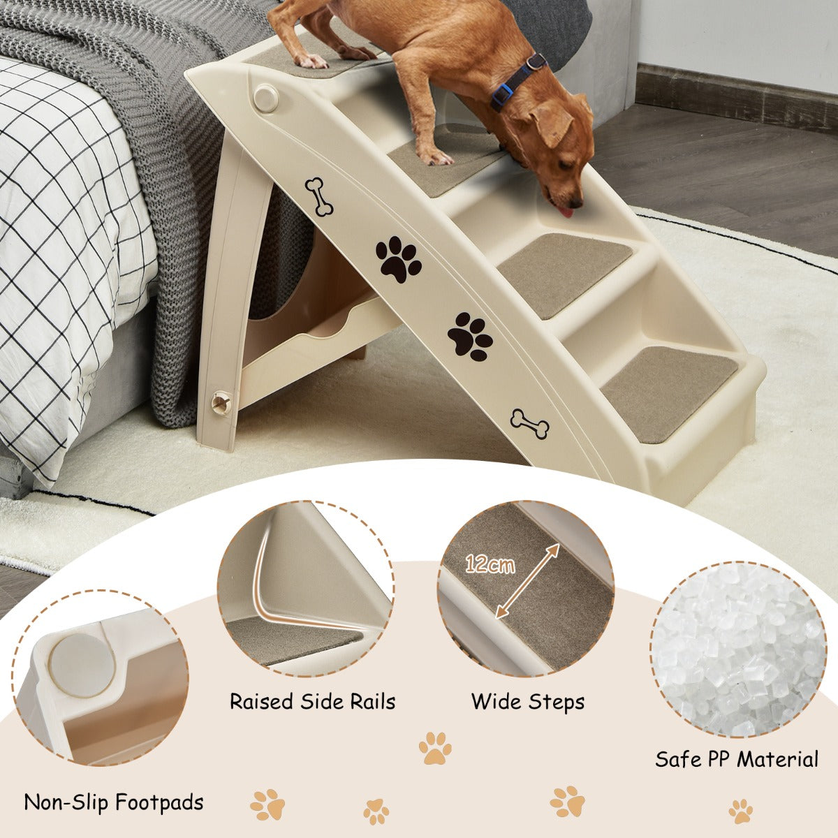 Folding Plastic Pet Stairs with Non-slip Pad for Cat & Dog