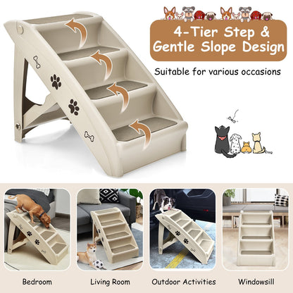 Folding Plastic Pet Stairs with Non-slip Pad for Cat & Dog