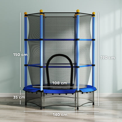 HOMCOM 4.6FT/55" Kids Trampoline with Safety Enclosure, Outdoor Indoor Use, for Ages 3-10 Years, Blue