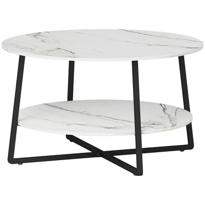 HOMCOM Two-Tier Marble-Effect Coffee Table - White/Black