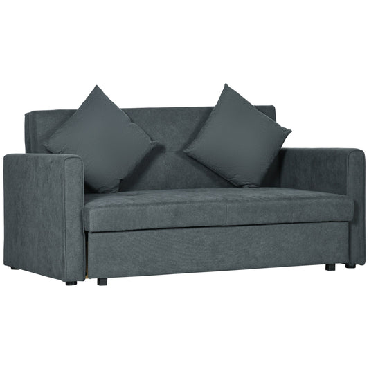 2 Seater Sofa Bed Convertible Settee, Modern Fabric Loveseat Couch With 2 Cushions Hidden Storage for Guest Room, Dark Grey