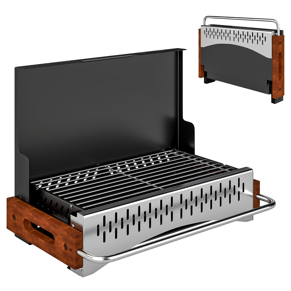 Outsunny Portable BBQ Grill, Folding Charcoal Barbecue Grill with Removable Charcoal Basin for Camping Picnic Garden Party, Black
