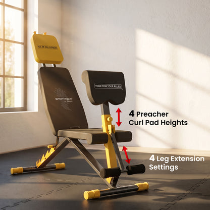 SPORTNOW Adjustable Weight Bench for Home Gym, 300kg Incline Decline Flat Foldable Bench Press with 6 Backrest Positions, Yellow