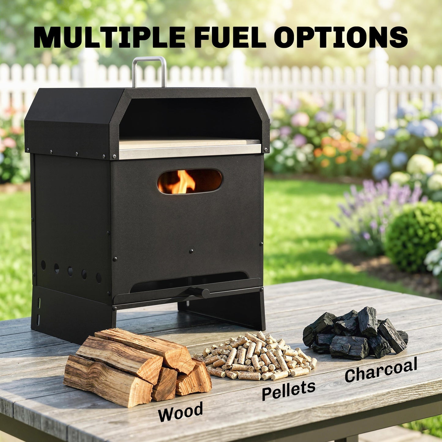 Outsunny 3 in 1 Outdoor Pizza Oven, Portable Wood Fired Pizza Maker with Handles, Stone and Peel