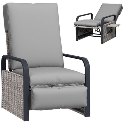 Outsunny 140 Reclining Rattan Armchair - Mixed Grey