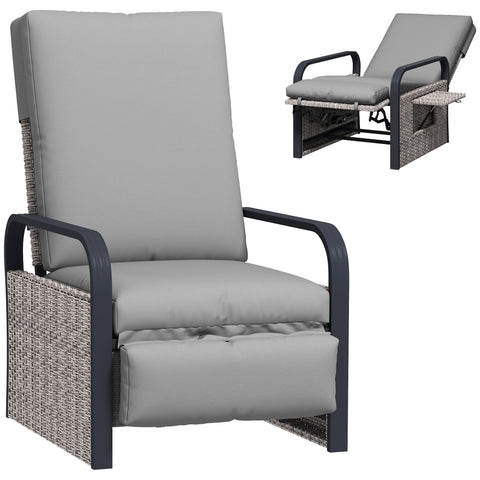 Outsunny 140 Reclining Rattan Armchair - Mixed Grey