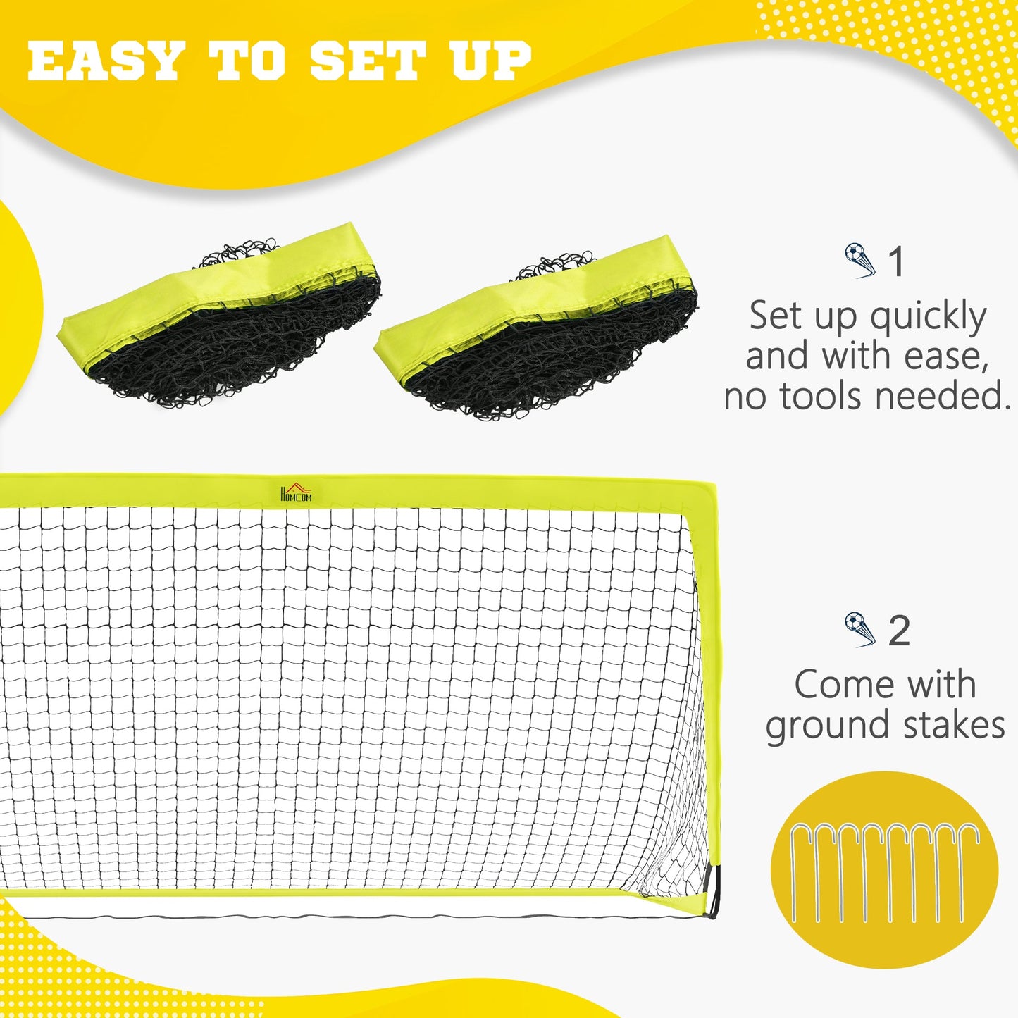 HOMCOM Two Football Goal Nets, Foldable Outdoor Sport Training Equipment, for Teens, Adults, with Carrying Bag, Yellow