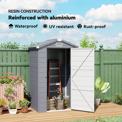 Outsunny 4.4ft x 3.3ft size Aluminium Frame and Plastic Wall Shed, with Foundation - Grey