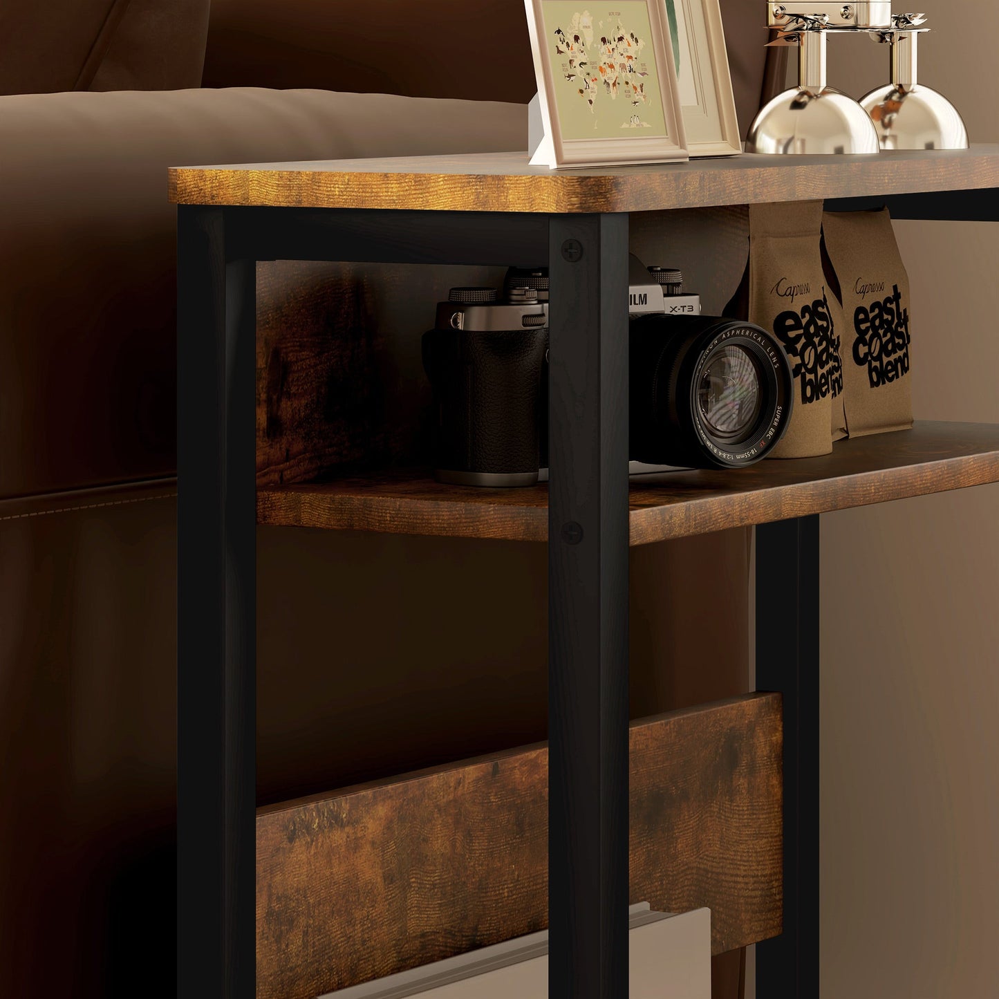 HOMCOM Industrial-Style Side Table - Black/Brown