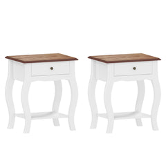 HOMCOM 2pcs Bedside Tables with Drawer, French Style Bedside Cabinets with Open Shelf for Bedroom, Living Room, White