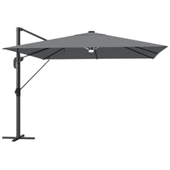 Outsunny 3 x 3 m Garden Cantilever Parasol with Light, Cover, Overhanging Umbrella w/ Wind Protection, 360 degrees Rotation, Light Grey