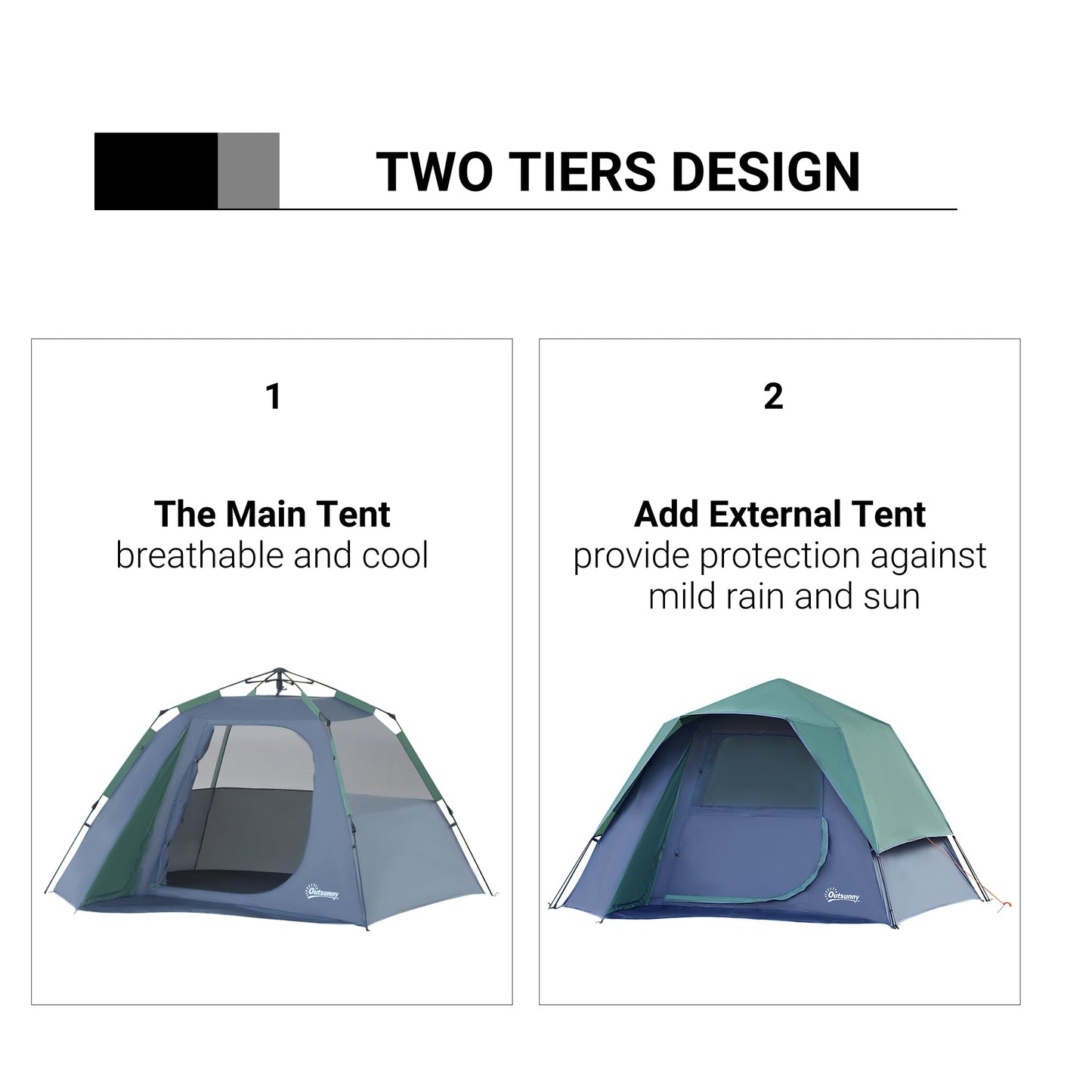 Outsunny Fibreglass Frame 3/4 Person Lightweight Camping Tent Green