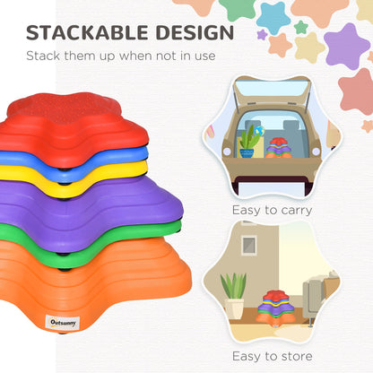 Outsunny Balance Stepping Stones Kids, 6-Piece Starfish Style Non-slip Obstacle Course, Stackable Balance Blocks, Garden Sensory Toys for Toddler 3-8 Years, Indoor Outdoor, Multicoloured