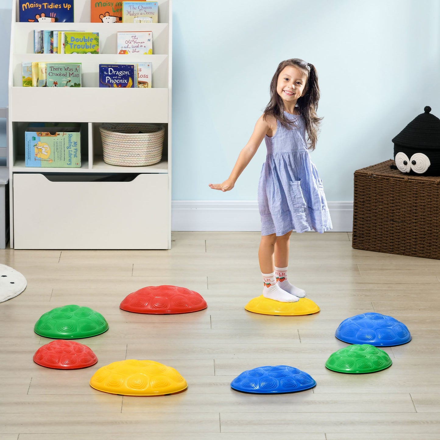 ZONEKIZ 8 Piece Kids Stepping Stones with Non-Slip Mats, Balance River Stones Indoor Outdoor Sensory Toys for 3-8 Years Old