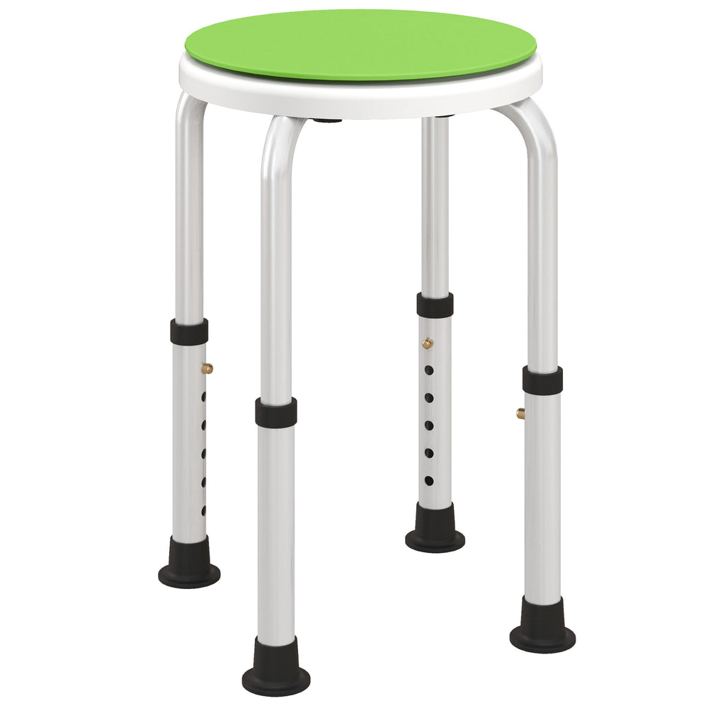 HOMCOM 360 Swivel Shower Chair, Height Adjustable Aluminium Shower Stool with Non-Slip Feet for Disabled, Elderly, Green