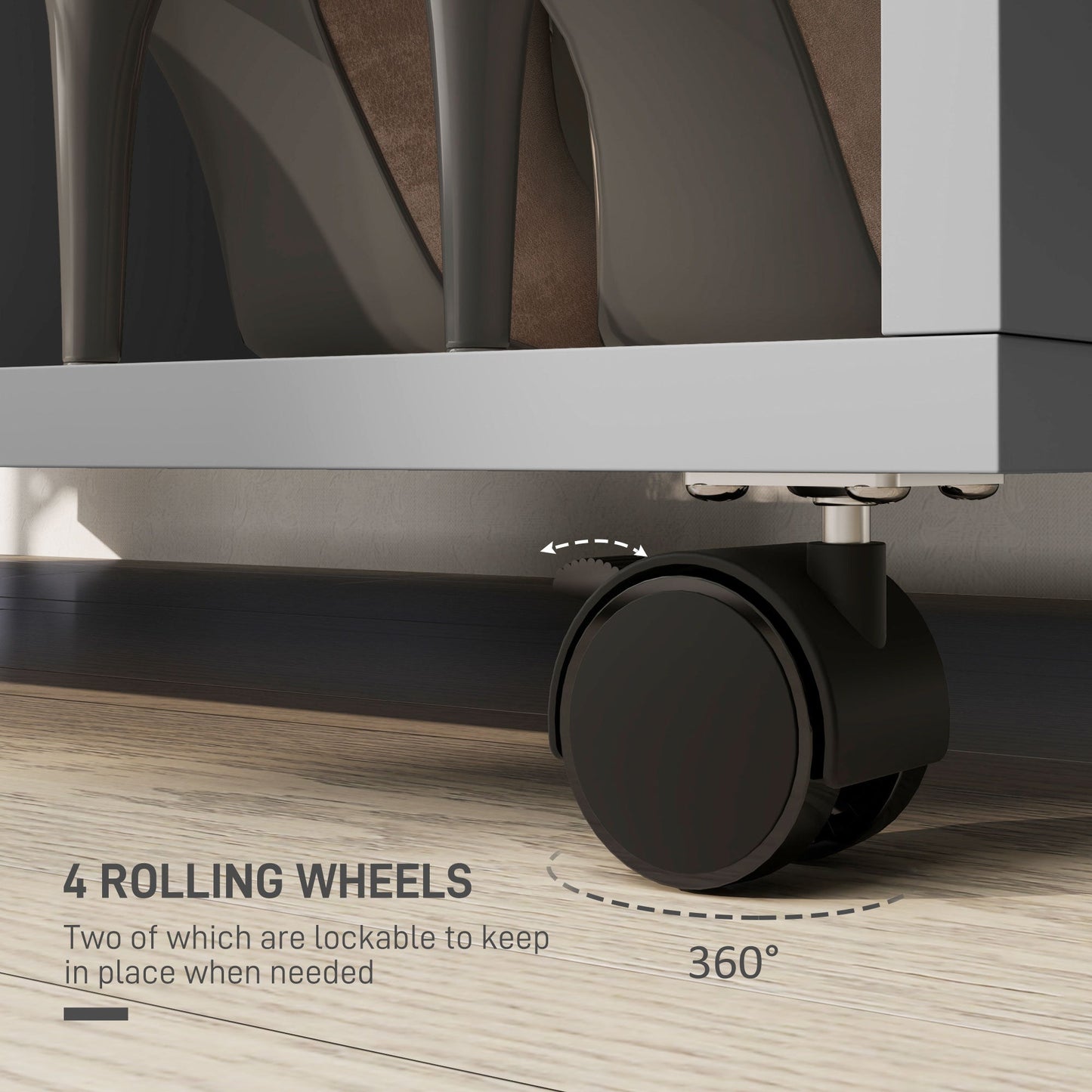 HOMCOM Open Wardrobe on Wheels, Bedroom Wardrobe with Clothes Hanging Rail, 2 Storage Shelves, Mobile Garment Rack for Cloakroom, Hallway, Grey