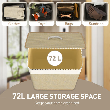 HOMCOM Bamboo Laundry Basket with Lid, 72L Laundry Hamper with Rope Handles, Washing Basket with Removable Washable Liner Bag for Bathroom, Bedroom, Nature Wood Finish