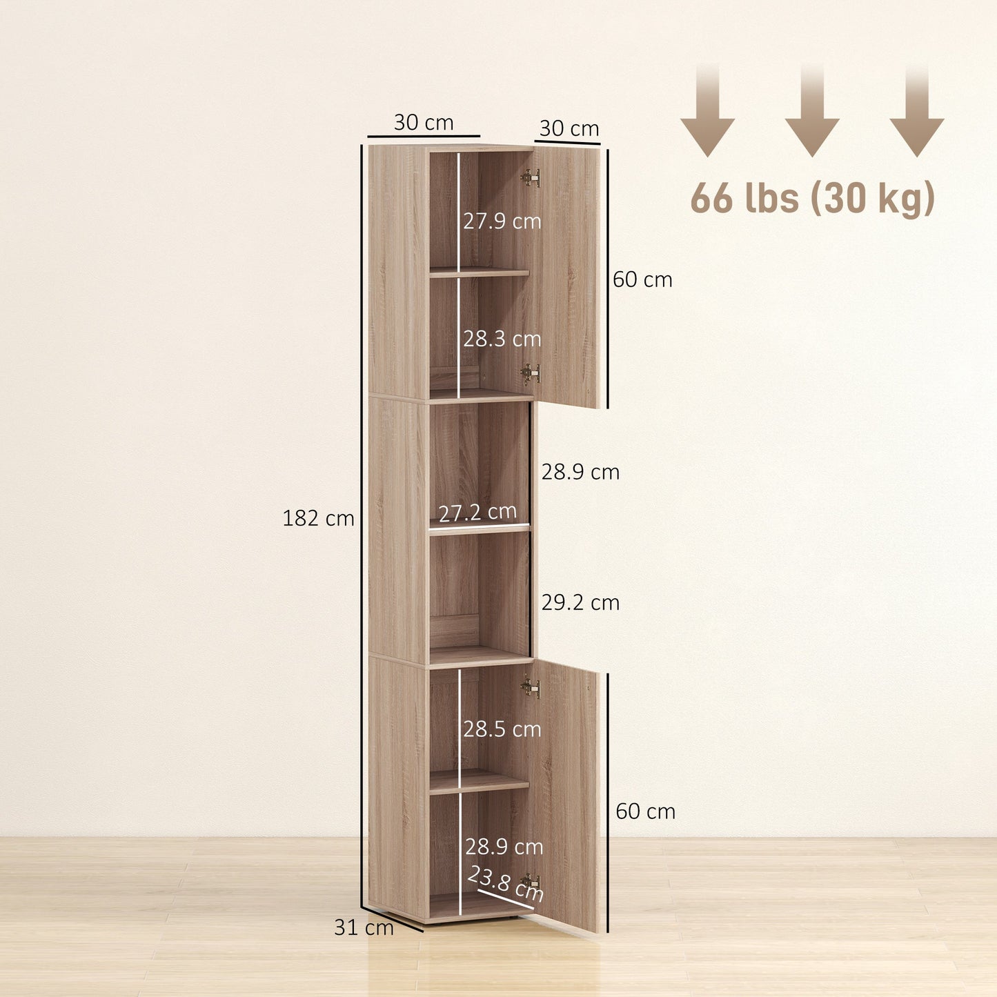 HOMCOM 6-Tier Tall Bathroom Cabinet - Natural