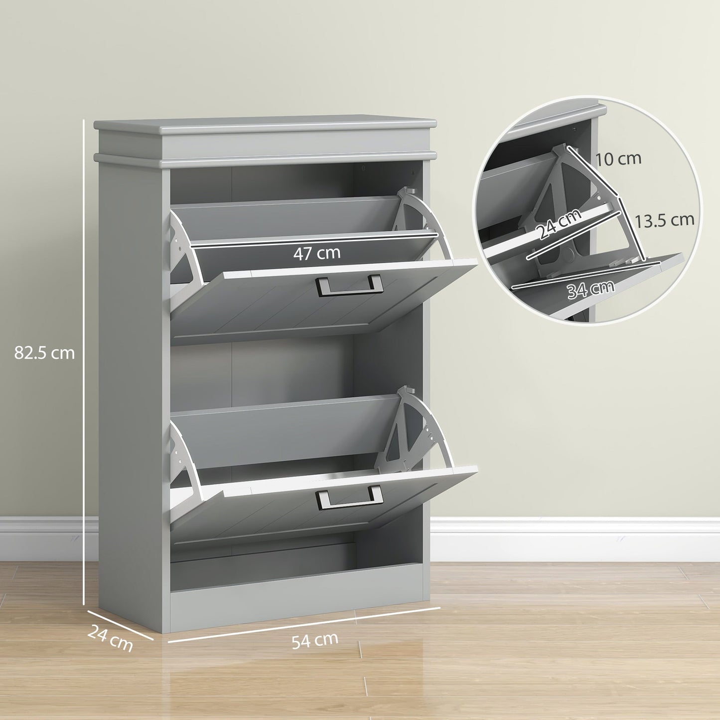 HOMCOM Two-Drawer Minimalistic 10-Shoe Cabinet - Grey