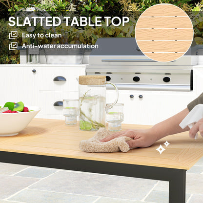 Outsunny Garden Table for 6 People, 160 x 80 x 75 cm Rectangle Outdoor Dining Table with Slatted Top, Metal Frame, for Balcony, Deck, Teak