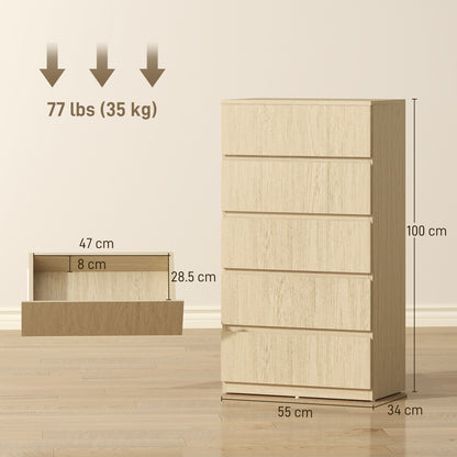 HOMCOM Chest of Drawers, 5-Drawer Storage Cabinets, Modern Dresser, Storage Drawer Unit for Bedroom