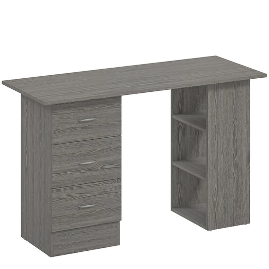 HOMCOM Computer Desk, Writing Table, PC Workstation with 3 Storage Shelves and Drawers, Silver Handle, for Home Office, Grey