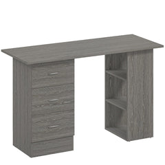 HOMCOM Computer Desk, Writing Table, PC Workstation with 3 Storage Shelves and Drawers, Silver Handle, for Home Office, Grey