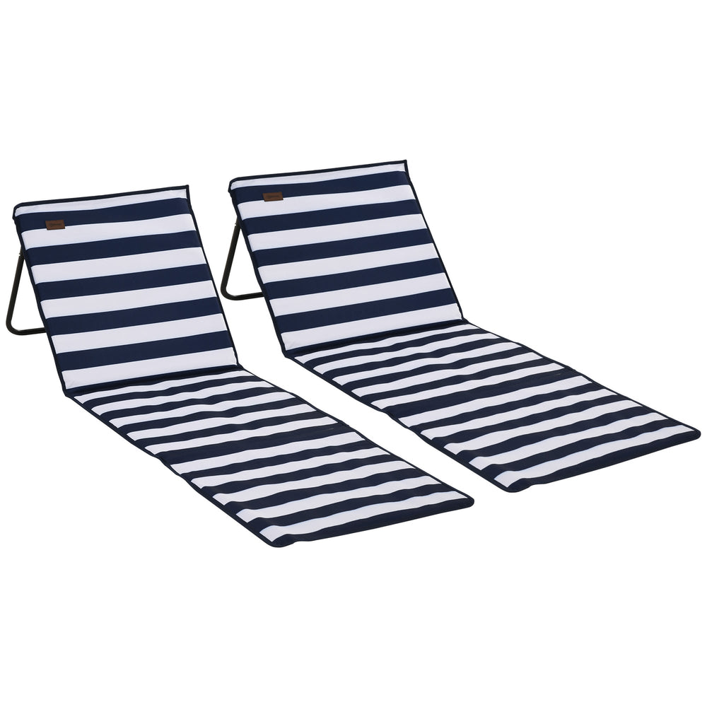 Outsunny Set of 2 Foldable Garden Beach Chair Mat, Outdoor Sun Lounger Seats with Adjustable Back, Magazine Pocket, Carry Bag