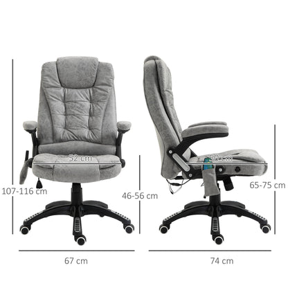 Vinsetto Massage Recliner Chair Heated Office Chair with Six Massage Points Microfiber Cloth 360¡ Swivel Wheels Grey