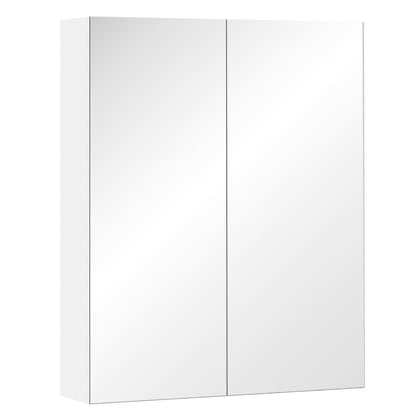 HOMCOM Mirror Cabinet, Wall Mount Bathroom Storage Cabinet with Adjustable Shelf, Double Door Cupboard, 60 x 15 x 75 cm, White