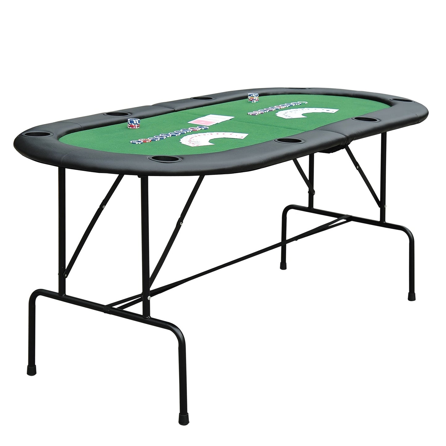 1.83m Foldable Poker Table With Chip Trays, Drink Holders