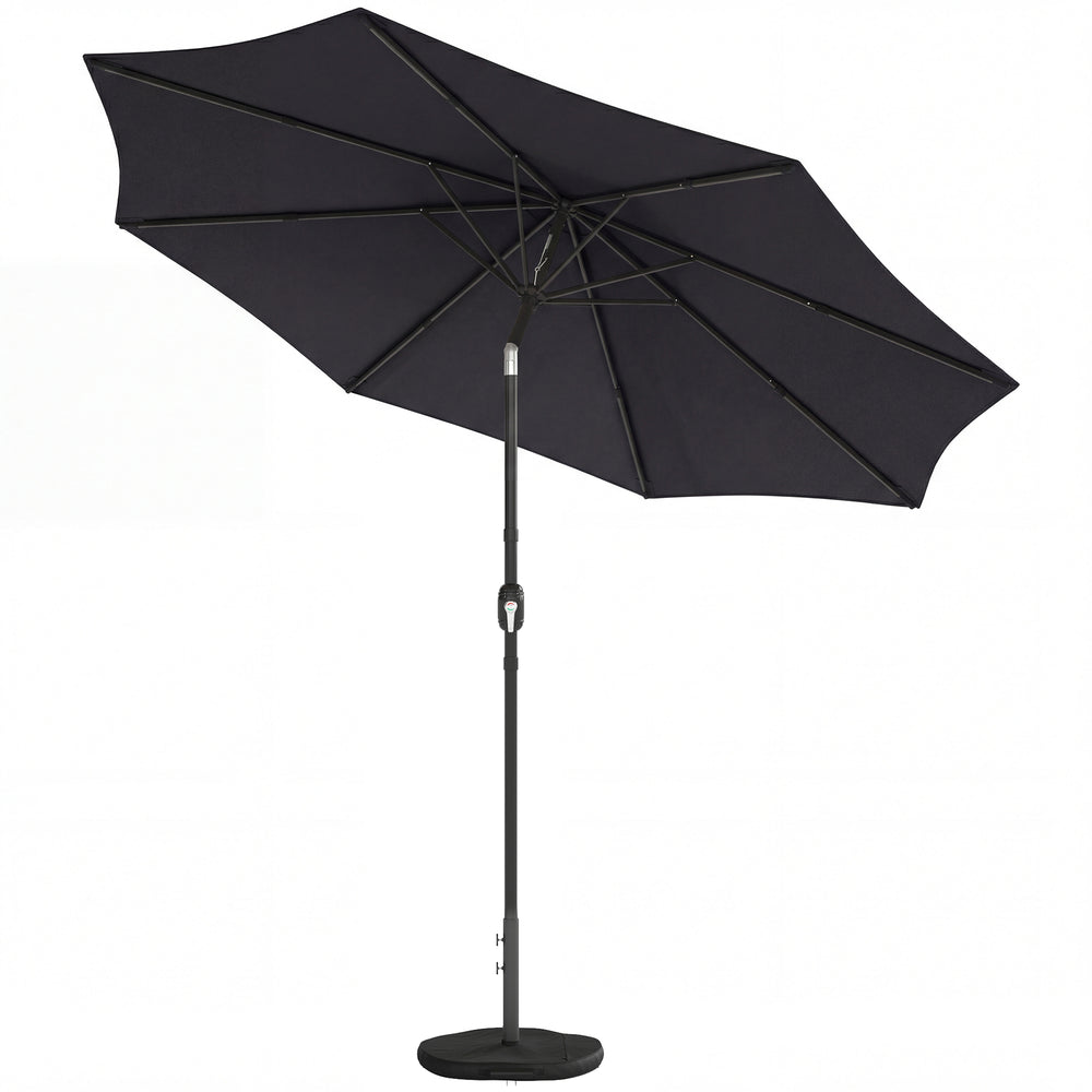 Outsunny 2.7 m Garden Parasol Umbrella with Cross Base and Sandbag, Retractable Ribs, Outdoor Table Market Umbrella, Black