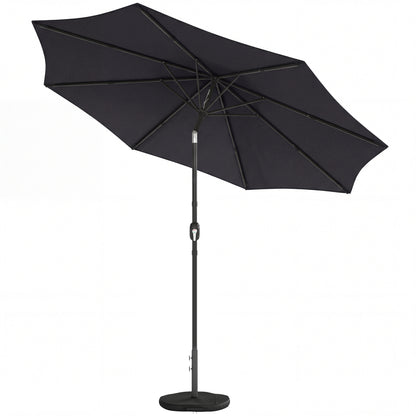 Outsunny 2.7 m Garden Parasol Umbrella with Cross Base and Sandbag, Retractable Ribs, Outdoor Table Market Umbrella, Black