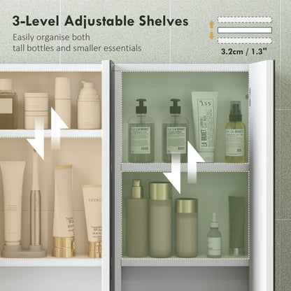 HOMCOM Three-Mirror Bathroom Storage Cabinet - White