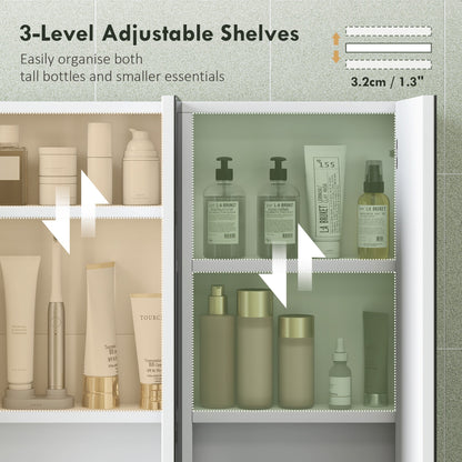 HOMCOM Three-Mirror Bathroom Storage Cabinet - White