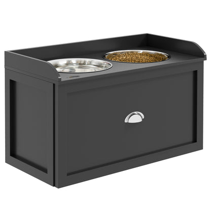 PawHut Stainless Steel Raised Dog Bowls, with 21L Storage Drawer for Large Dogs and Cats - Black