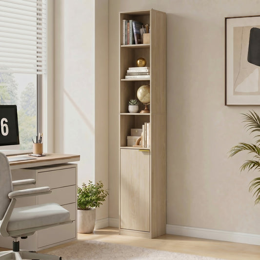 HOMCOM Bookcase Adjustable Shelf Bookshelf Anti-Tip Hardware 6-Tier Storage Cabinet Oak Wood Effect