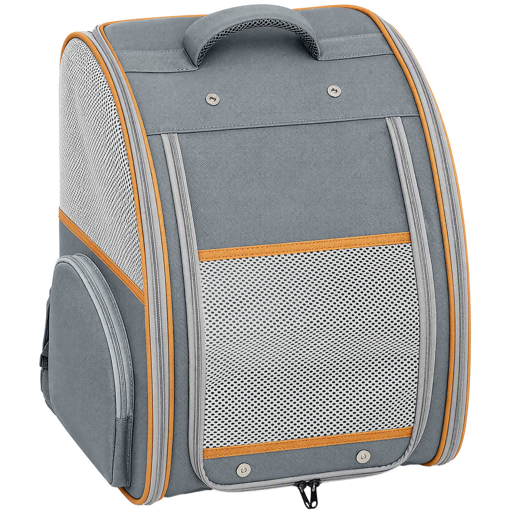 PawHut Pet Backpack Carrier, Foldable Pet Carrier Backpack for Mini Dogs Cats Up to 5 kg, with Mesh Window, Grey