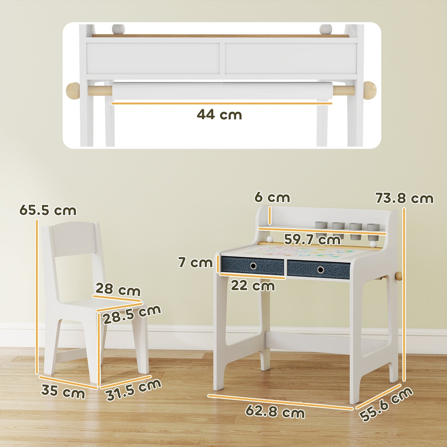 AIYAPLAY Art Table and Chair Set for children, Kids Art Desk and Chair Set with Storage Shelf and Drawers