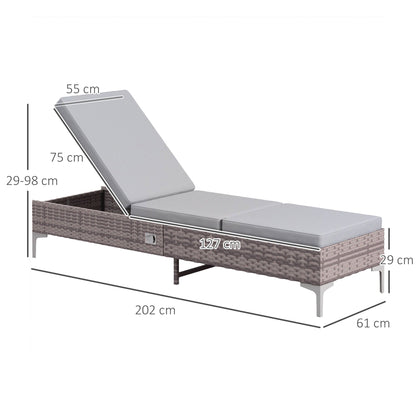 كرسي استرخاء خارجي من الروطان PE من Outsunny، مسند ظهر متعدد الأوضاع قابل للتعديل، كرسي استرخاء نهاري مع وسادة قابلة للإزالة والغسل، للفناء والحديقة، رمادي فاتح