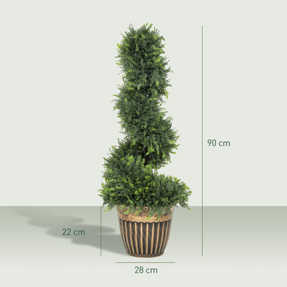 HOMCOM Set of 2 Artificial Plants, Topiary Spiral Boxwood Cypress Trees with Pot, for Home Indoor Outdoor Decor, 90cm