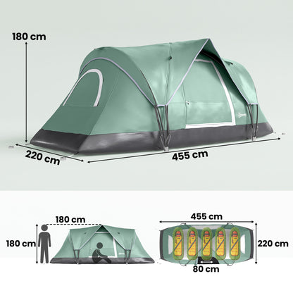 Outsunny 5 Man Camping Tent, Large Tunnel Tent, Water Resistant Hiking Shelter with Groundsheet and Carry Bag, Dark Green