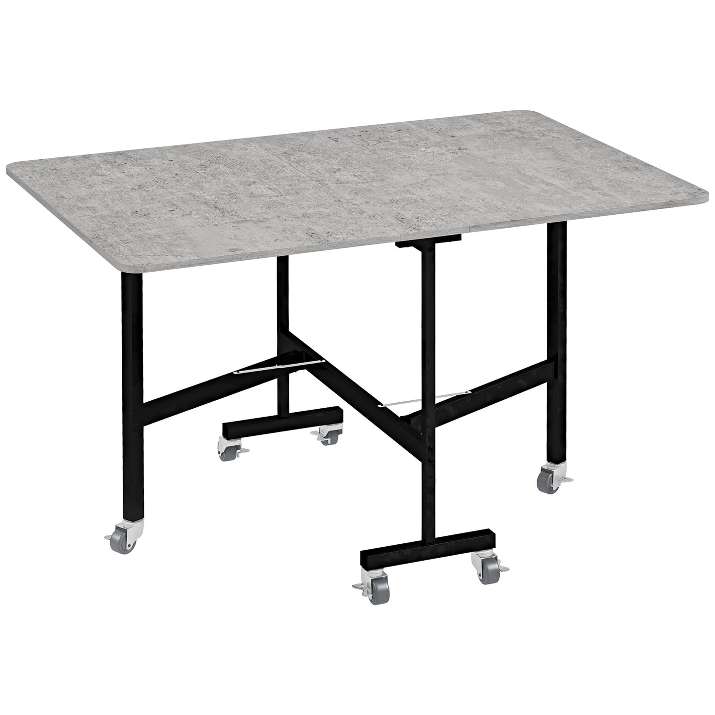 HOMCOM Mobile Drop Leaf Table, Folding Dining Table with 6 Wheels & Brakes, Kitchen Table for Small Spaces, Grey Marble Effect