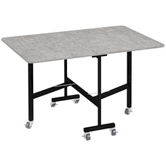 HOMCOM Mobile Drop Leaf Table, Folding Dining Table with 6 Wheels & Brakes, Kitchen Table for Small Spaces, Grey Marble Effect