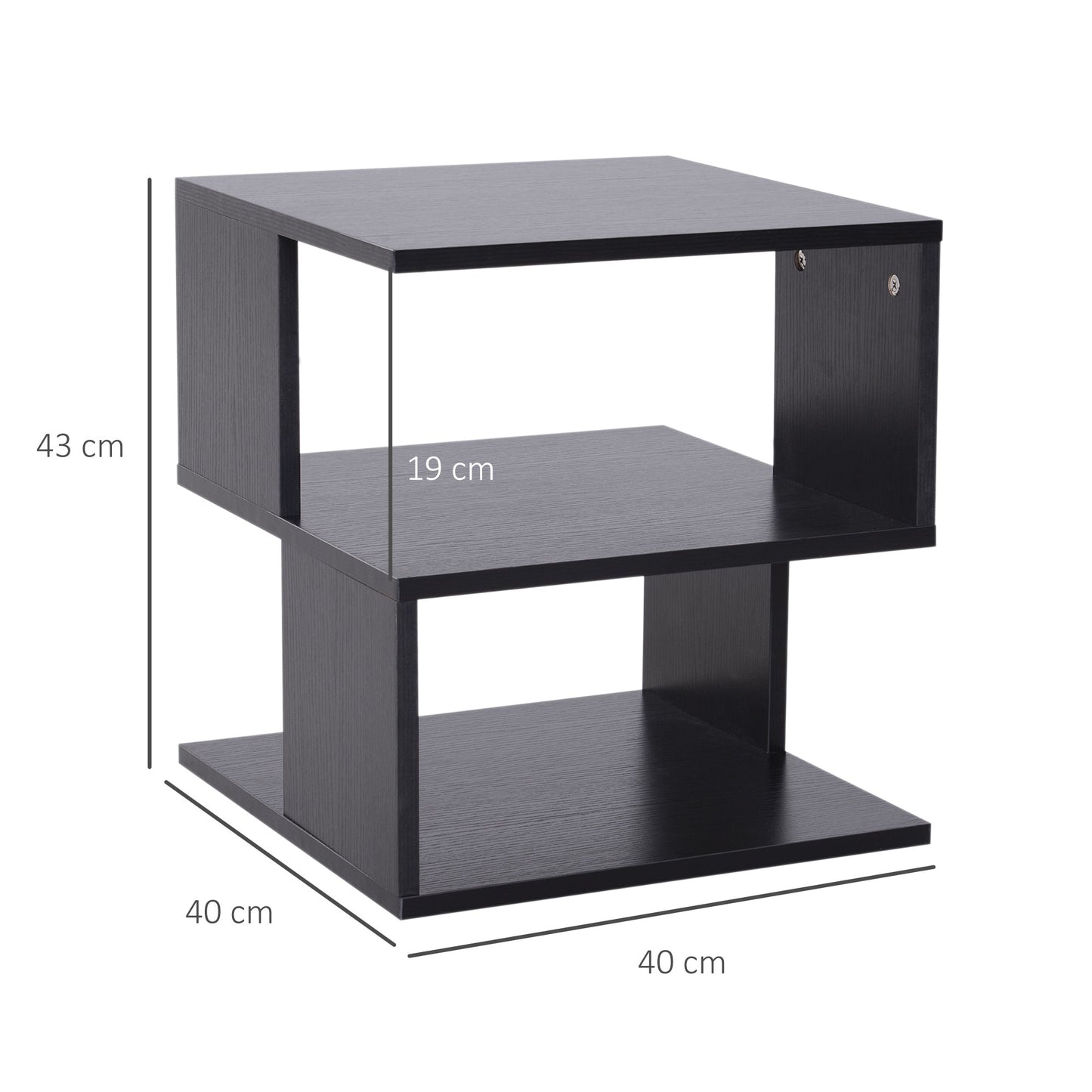 HOMCOM Set of 2 Side Table Square Coffee Table, Modern End Table with 2 Tier Storage Shelves for Living Room, Bedroom, Black